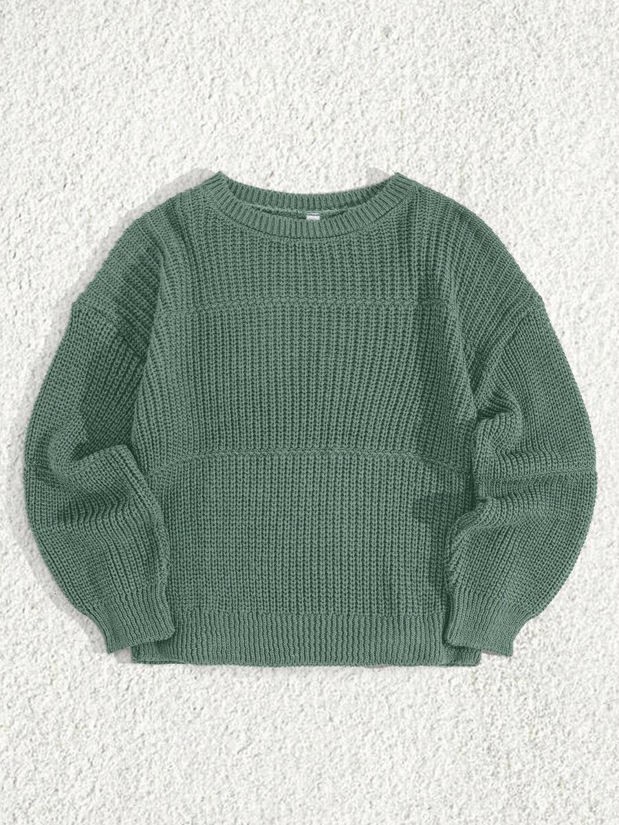 EURMUSE Petite Size Casual Rib Knit Crew Neck Women Sweater - Mint Green - View 1