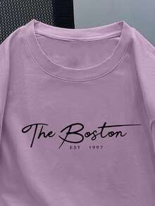 Manfinity Roughcore Plus Size Men Casual Slogan Print Round Neck Short Sleeve T-Shirt - Pink - View 4
