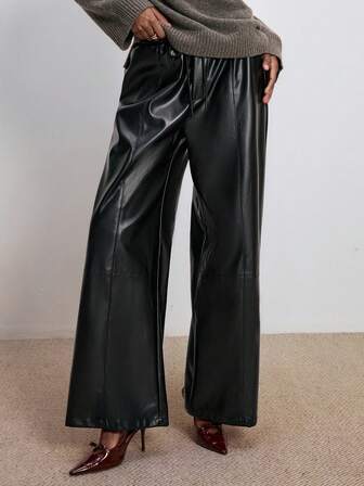 ATUI Studio Pantaloni  di colore unito con vita elastica, moda donna, gamba dritta, stile versatile e semplice, ideali per l'inverno, look chic senza sforzo, casual business, stile old money, minimalismo, adatti per il Ringraziamento