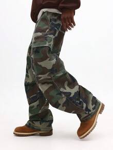 Quần jeans ống rộng SUMWON họa tiết rằn ri, nhiều túi, phong cách đường phố thường ngày. - xanh quân đội - Xem 4