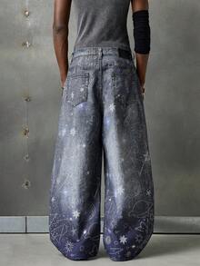 NEON BLANC 男士落肩宽松渐变星空印花牛仔裤 - 藍色 - 查看 3