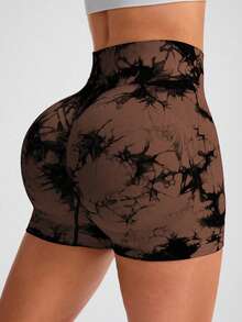 Core Rhythm 女士高腰扎染运动短裤，日常休闲装女士运动短裤、健身短裤、骑行短裤