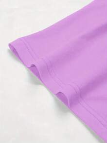 Conjunto set paquete 2 piezas dama mujer playera camiseta blusa gráfica manga corta cuello redondo shorts leggings biker cortos básico casual estampado mariposas volando colores contraste - Lila Púrpura - Ver 3