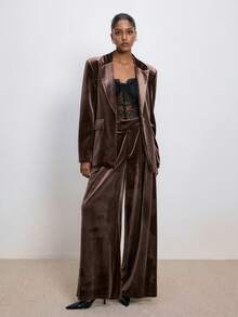 ATUI Studio Women's Brown Winter Casual Fashion Simple Party Daily Versatile Brown Velvet Loose Wide-Leg Suit Pants,Autumn Winter Pants,Christmas,New Year Look,Party,Thanksgiving, Effortless Chic Essential, Casual Versatile Business Wear, Old Money Aesthetic, Minimalism - Coffee Brown - View 3