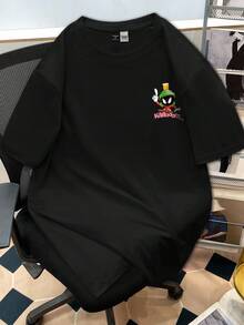 Looney Tunes X Manfinity Manfinity Joysei Camiseta de manga corta de cuello redondo con estampado de dibujos animados casual para hombre, verano - Negro - Ver 5