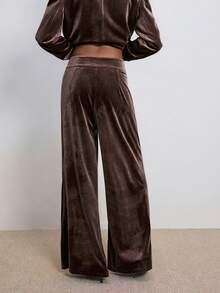 ATUI Studio Women's Brown Winter Casual Fashion Simple Party Daily Versatile Brown Velvet Loose Wide-Leg Suit Pants,Autumn Winter Pants,Christmas,New Year Look,Party,Thanksgiving, Effortless Chic Essential, Casual Versatile Business Wear, Old Money Aesthetic, Minimalism - Coffee Brown - View 2