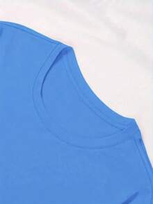 Conjunto set paquete 2 piezas dama mujer playera camiseta blusa gráfica manga corta cuello redondo shorts leggings biker cortos básico casual estampado mariposas volando colores contraste - Azul - Ver 3
