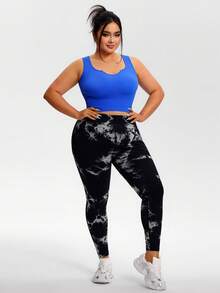 SHEIN Sports 加大码单件藏蓝色女士运动上衣，舒适无缝针织瑜伽健身运动服 - 寶藍色 - 查看 3