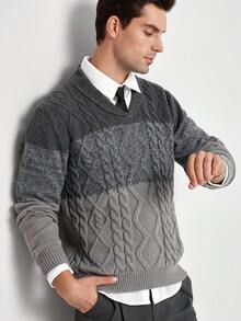 Manfinity CityGents Men's Casual Colorblock Patchwork Knit Sweater, Autumn/Winter Striped Sweater, Gray Sweater, Autumn And Winter Warm Sweater, Men's Striped Sweater It Is Great For Couples And Makes An Excellent Gift Idea For Boyfriends Or Husbands Or Friends Men Knit Shirt Sweater Shirt Men Jumper For Men Knitted Jersey Fleece Lined Men Knit Shirt Sweater Shirt Men Jumper For Men Knitted Jersey Windproof And Cold-Resistant Sweater , Fall