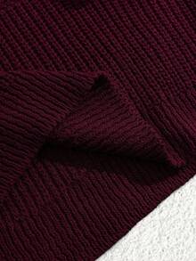 EURMUSE Petite Size Casual Rib Knit Crew Neck Women Sweater - Burgundy - View 6