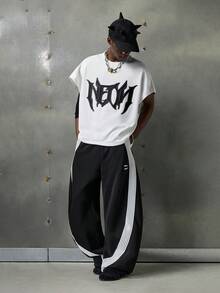 NEON BLANC 男式街头嘻哈图案印花圆领 T 恤 - 米色 - 查看 1