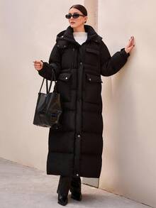 Women's Solid Hooded Long Casual Comfy Winter Coat,Coats,Jacket - Black - View 7