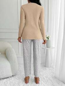 EURMUSE 100%Cotton Heart And Slogan Graphic PJ Set - Krem - View 2