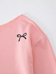 Sparklyn 青少年女孩蝴蝶结印花不对称露肩不对称下摆休闲运动衫 - 粉色 - 查看 4