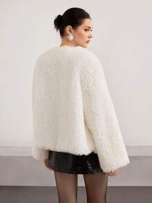 Heiryn 新款仿皮羊毛短款夹克，高端风格 - 白色 - 查看 4