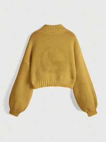 ROMWE Fairycore Áo len tay đèn lồng thêu hoa và họa tiết hươu Cottagecore thường ngày dành cho nữ, Thu/Đông - Màu vàng - Xem 5