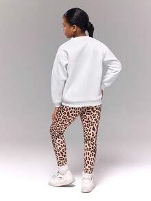 Tween Girl Letter Print Crew Neck Long Sleeve Sweatshirt And Leopard Print Pants Set - Multicolor - View 2