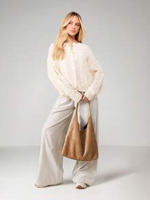 MISSGUIDED Cárdigan de punto con botones y cuello polo para otoño e invierno - Crema - Ver 3