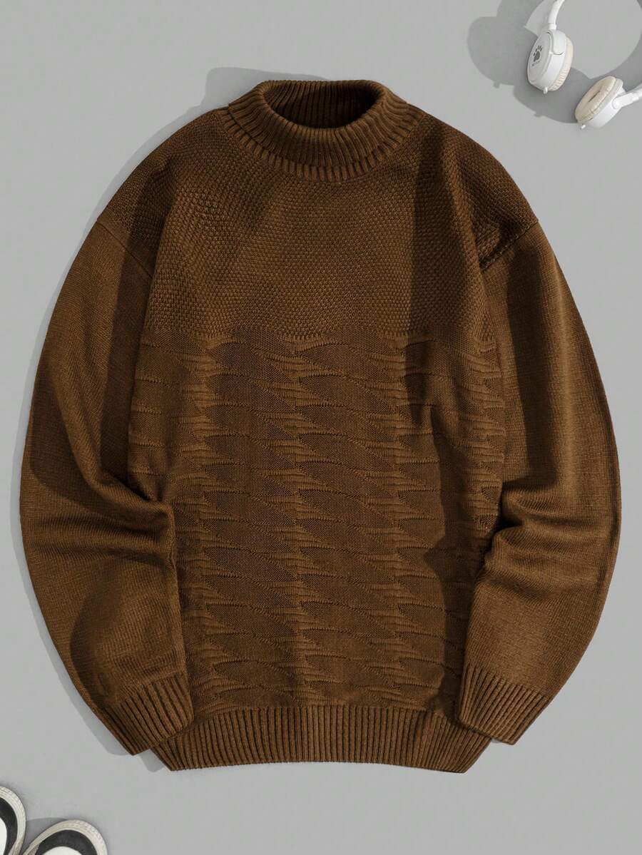 EURMUSE Men Rib Knit Turtle Neck FW Fashion Regular Sweater - Brown - View 1