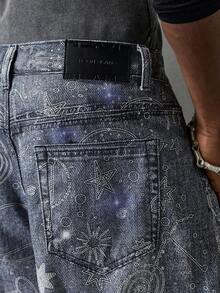 NEON BLANC 男士落肩宽松渐变星空印花牛仔裤 - 藍色 - 查看 4