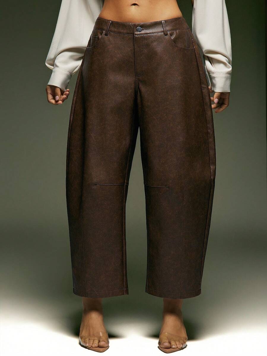 Denimoi 秋冬时尚 GNO 约会之夜筒形仿皮裤 - 棕色 - 查看 1