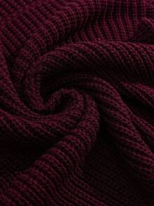 EURMUSE Petite Size Casual Rib Knit Crew Neck Women Sweater - Burgundy - View 3