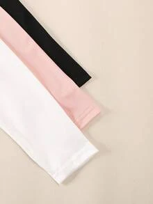 SHEIN Genkimix Kids 2-7歲女孩 2025 春/秋經典黑色、白色、嬰兒粉 3件套圓領純色長袖T恤，適合上學、度假，可愛上衣 - 彩色 - 查看 4
