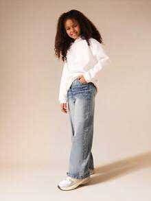 SUMWON Wide Leg Baggy Distressed Denim Jeans With Metal Studs And Faded Wash For Casual Everyday Wear - Medium Wash - View 4