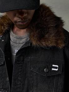 NEON BLANC Men's Casual Denim Long Sleeve Jacket With Furry Collar, Fashionable For Autumn/Winter