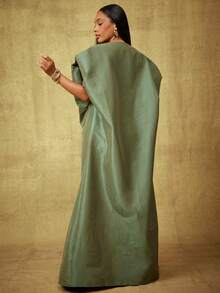 Vixey 纯色塔夫绸泡泡袖长袍连衣裙 - 橄欖綠 - 查看 2