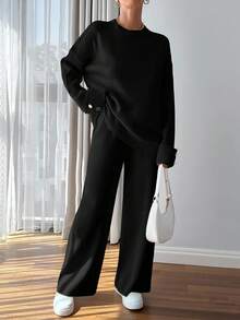 EURMUSE Women Button Detailed Sweater And Pant Set - Black - View 3