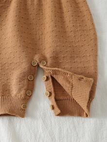 Loomiva 新生儿男女宝宝条纹圆领长袖连体衣，背带裤，两件套 - 卡其色 - 查看 7