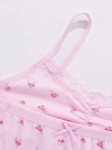 8件套女童花卉蕾丝花边设计吊带背心和全身印花内裤套装，粉色系列