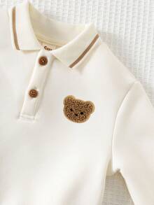 Cozy Pixies 2pcs Baby Boy Cartoon Bear Pattern Knit Soft Crew Neck Long Sleeve Pullover Sweatshirt And Elastic Waist Pants Set Baby Boy Neutral Clothes Mocha Baby Clothes Baby Boy Beige Outfit Baby Casual Sets