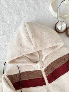 Playful Pals 2 Peças Conjunto Casual de Bebê Menino com Top de Manga Longa Forrada e Calça, Moletom com Capuz Zíper e Recortes Coloridos Combinando com Calça, Adequado para Casa, Passeios e Festas no Outono/Inverno