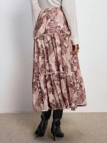 ATUI Studio 女士秋季波西米亚优雅复古游牧乡村浪漫腰果印花太阳下摆松紧腰半身裙，适合秋季女士穿着，外出穿着，乡村风格，适合女性穿着。 - 彩色 - 查看 3