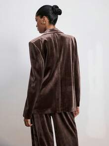 ATUI Studio 棕色丝绒垫肩西装外套，冬季必备，轻松打造优雅时尚，休闲商务风，复古富贵气质，极简主义，感恩节 - 咖啡棕 - 查看 2