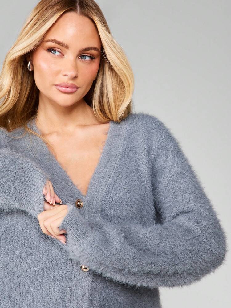 MISSGUIDED Cardigan con scollo a V e bottoni in morbido tessuto, maniche lunghe, ideale per l'autunno e l'inverno come capo di abbigliamento a strati