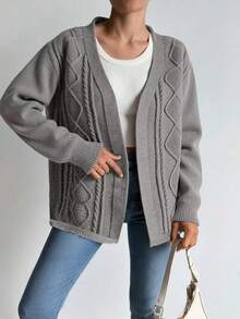 EURMUSE 女士混合针织休闲舒适开衫 - 灰色 - 查看 1