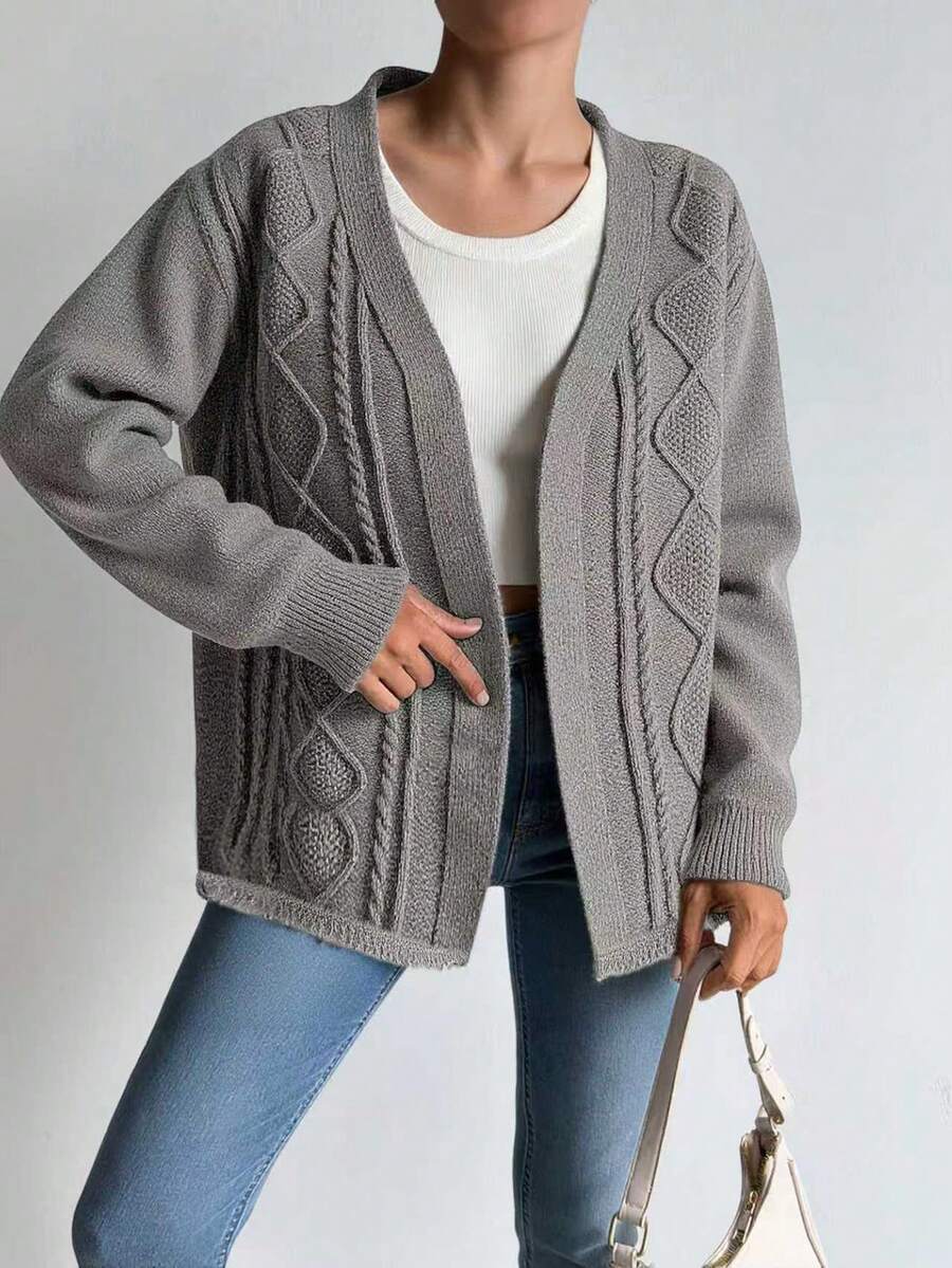 EURMUSE 女士混合针织休闲舒适开衫 - 灰色 - 查看 1