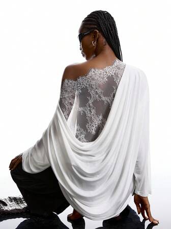 LYSMO 2025 Neue Herbst- und Winterkollektion Minimalismus Damen elegantes Spitzen-Patchwork Sexy T-Shirt, elegantes weißes Partytop für Damen Strand Sommer gemütlicher Herbst und Winter Ausgehen