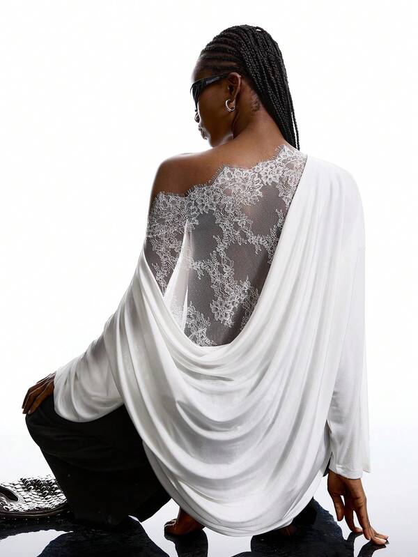 LYSMO Neues minimalistisches Damen-T-Shirt für Herbst und Winter 2025: Elegantes, sexy Spitzen-Patchwork-Top, perfekt für Partys im Herbst, Strandoutfits, gemütliche Sommerkleidung für Herbst und Winter sowie Ausgeh-Looks.