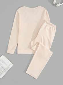 SHEIN Men Soft Good Quality Relax Fabric Embriodery Regular Homewear Set - Beige - View 2