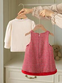 Souflis Souflis 2025秋冬新款法式可爱千鸟格无袖连衣裙+高领长袖加厚T恤两件套，适合上学、郊游、度假等场合，女童款 - 彩色 - 查看 3