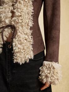 Easelle Áo khoác dáng suông thoải mái kiểu cổ điển du mục màu nâu, áo kiểu nữ màu nâu, áo khoác nữ kiểu miền Tây, áo khoác cao bồi nữ, áo khoác mùa đông nữ - màu nâu - Xem 6