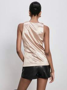 ATUI Studio Women's Solid Color Draped Neck Sleeveless Fashionable Elegant Summer Top - Apricot - View 2