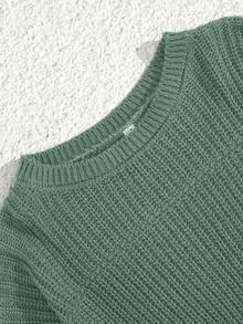 EURMUSE Petite Size Casual Rib Knit Crew Neck Women Sweater - Mint Green - View 4
