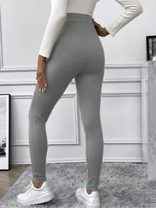 SHEIN Maternity Casual Solid Color High Waist Leggings - Grey - View 2
