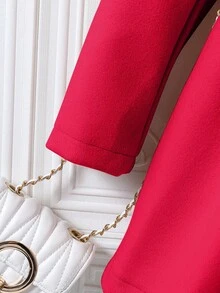 Tween Girls Single-Breasted Stylish Lapel Mid-Length Flared Overcoat