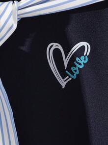 2件組少女心形印花運動衫與休閒長褲套裝，春/秋季女童兩件套裝，少女藍色套裝，春季與秋季套裝，少女藍色穿搭 - 藍色 - 查看 6